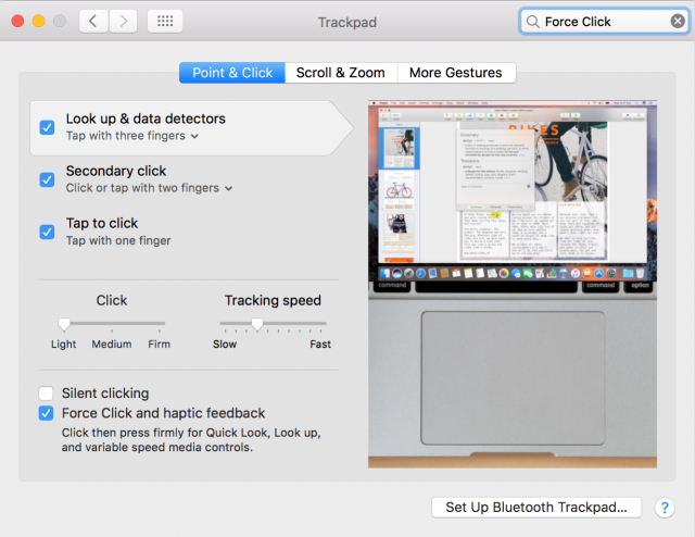 Mac trackpad dialog.